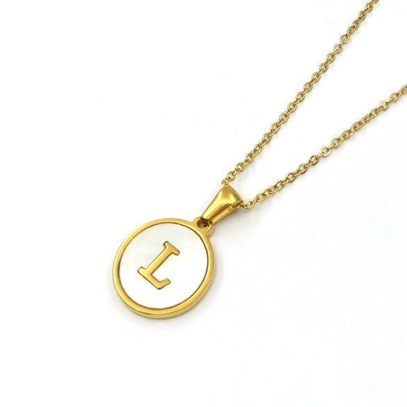 Stainless Steel 316L Stainless Steel Letter Pendant Necklace Round Shape Vacuum Plated