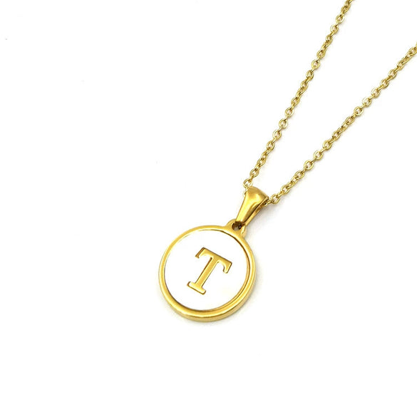 Stainless Steel 316L Stainless Steel Letter Pendant Necklace Round Shape Vacuum Plated