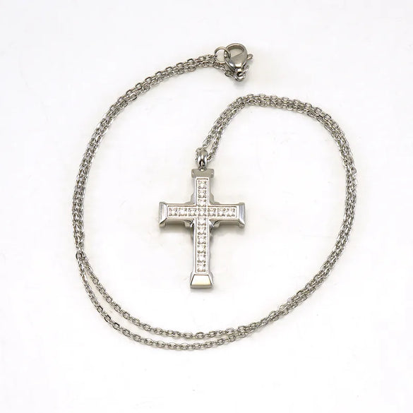 Stainless Steel Titanium Steel Simple Style Classic Style Cross Inlay Zircon Pendant Necklace
