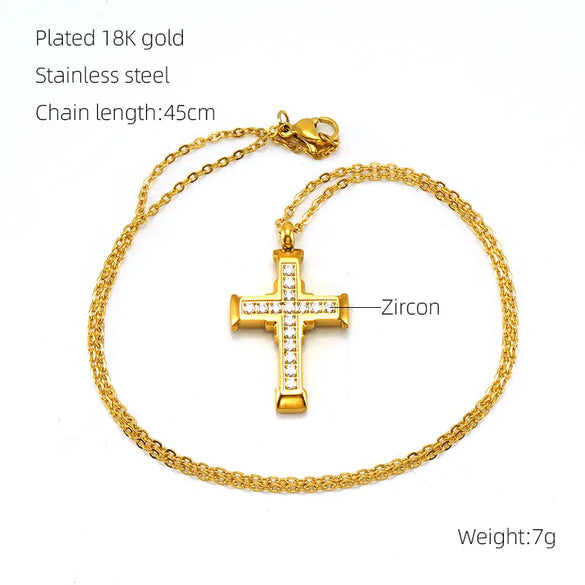 Stainless Steel Titanium Steel Simple Style Classic Style Cross Inlay Zircon Pendant Necklace