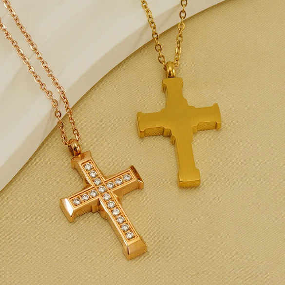 Stainless Steel Titanium Steel Simple Style Classic Style Cross Inlay Zircon Pendant Necklace
