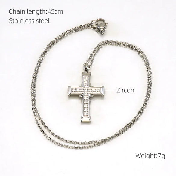 Stainless Steel Titanium Steel Simple Style Classic Style Cross Inlay Zircon Pendant Necklace