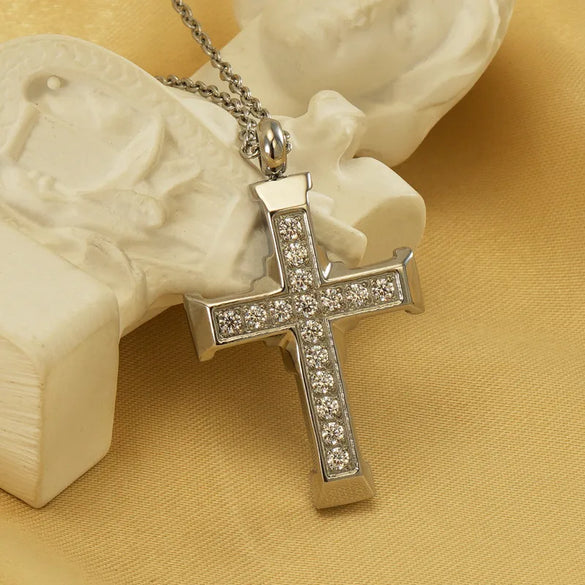Stainless Steel Titanium Steel Simple Style Classic Style Cross Inlay Zircon Pendant Necklace