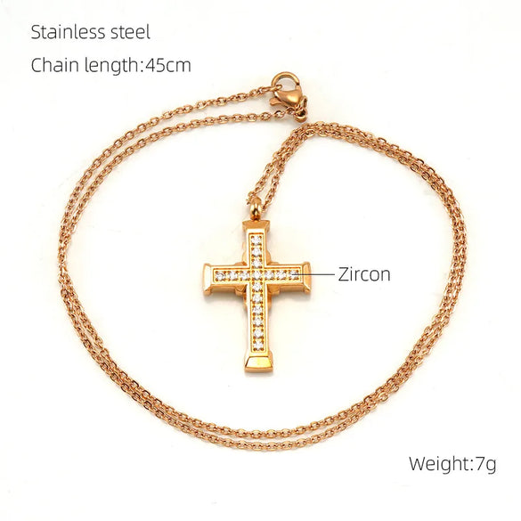 Stainless Steel Titanium Steel Simple Style Classic Style Cross Inlay Zircon Pendant Necklace