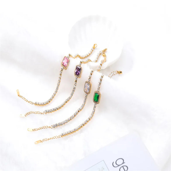 Stainless Steel Titanium Steel Simple Style Square Polishing Plating Inlay Zircon Bracelets