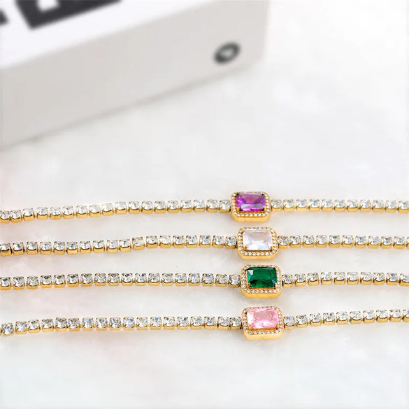 Stainless Steel Titanium Steel Simple Style Square Polishing Plating Inlay Zircon Bracelets