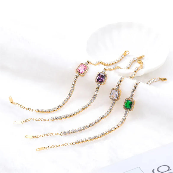 Stainless Steel Titanium Steel Simple Style Square Polishing Plating Inlay Zircon Bracelets