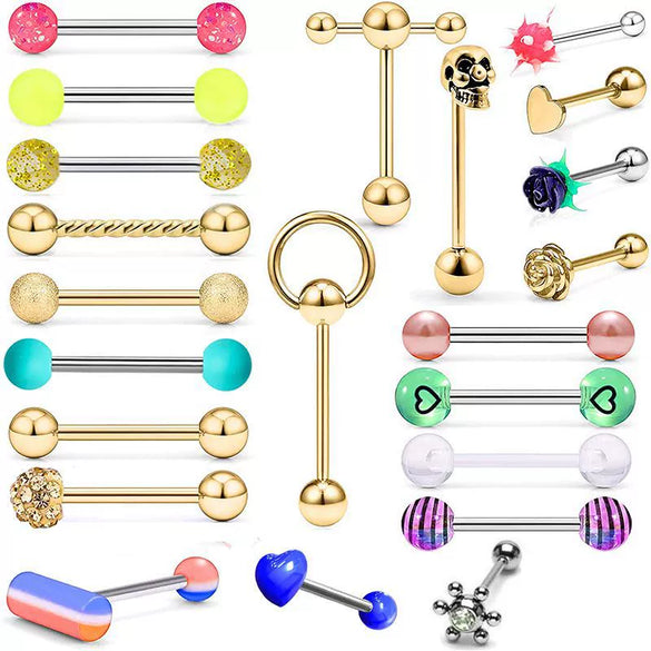 Stainless Steel Tongue Ring Puncture Jewelry With Crown And Star Pattern Electroplating Style