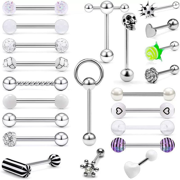 Stainless Steel Tongue Ring Puncture Jewelry With Crown And Star Pattern Electroplating Style