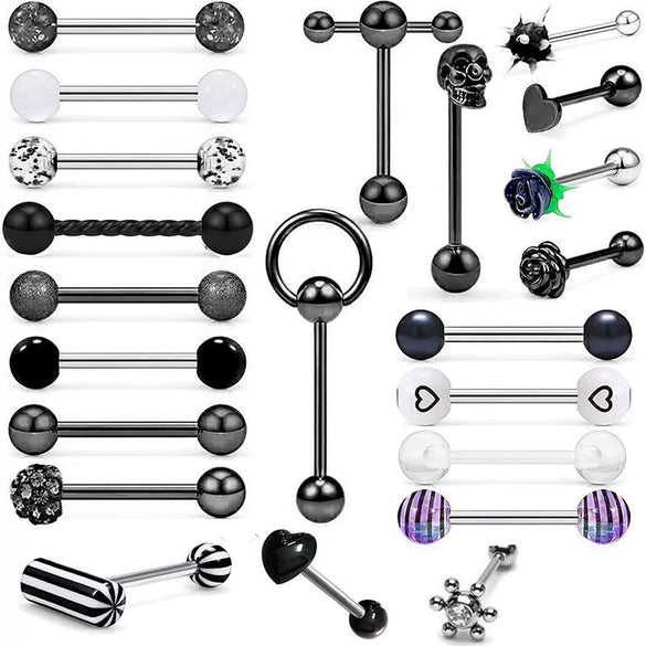 Stainless Steel Tongue Ring Puncture Jewelry With Crown And Star Pattern Electroplating Style