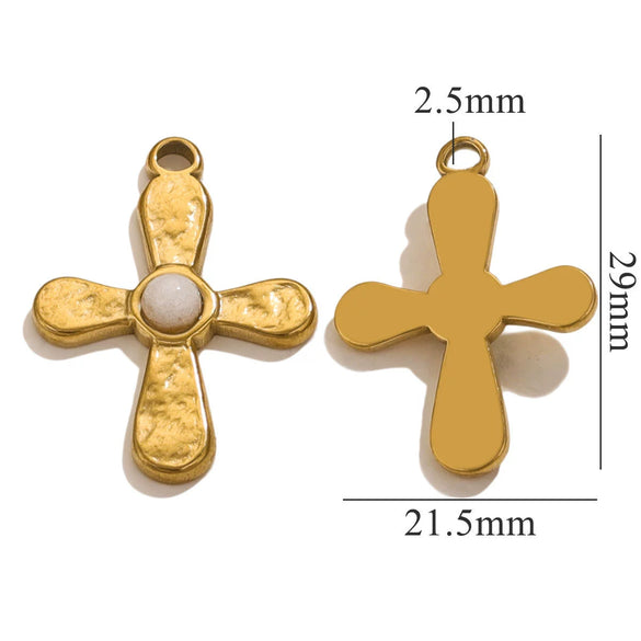 Stainless Steel Totem Inlay Cross Natural Stone Pendant Light Luxury Bohemia Accessories Pendant