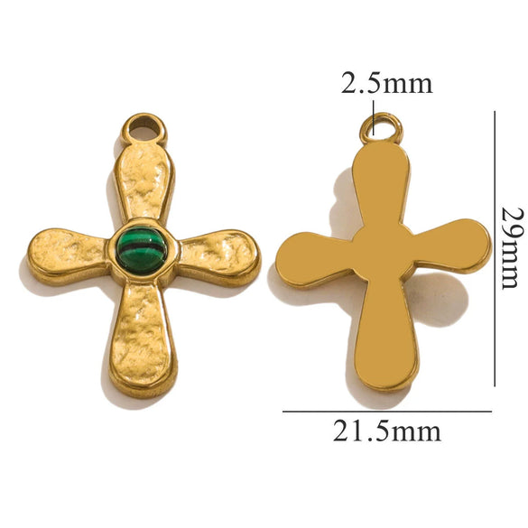 Stainless Steel Totem Inlay Cross Natural Stone Pendant Light Luxury Bohemia Accessories Pendant