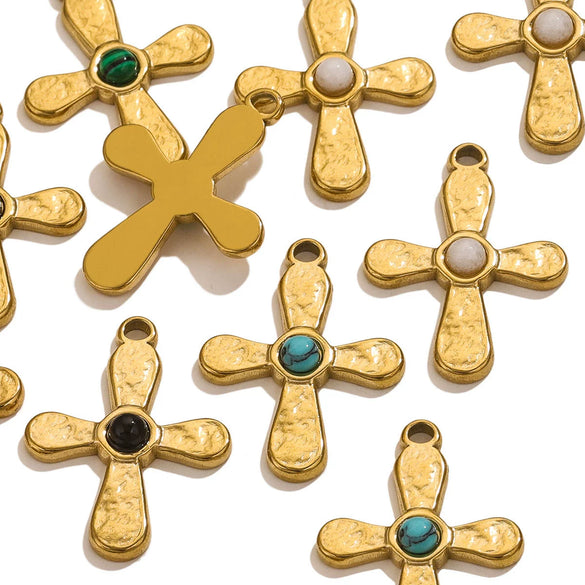 Stainless Steel Totem Inlay Cross Natural Stone Pendant Light Luxury Bohemia Accessories Pendant