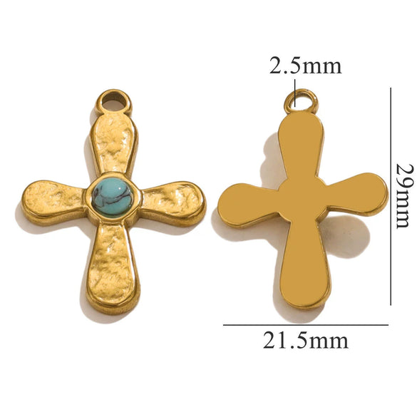 Stainless Steel Totem Inlay Cross Natural Stone Pendant Light Luxury Bohemia Accessories Pendant