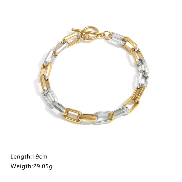 Stainless Steel Trapezoidal Chain Bracelet With Gold Ot Buckle Electroplated Jewelry