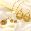 Stainless Steel Tree Of Life Necklace And Earrings Set Fashion Electroplated Floral Pendant Jewelry For Women