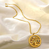 Stainless Steel Tree Of Life Necklace And Earrings Set Fashion Electroplated Floral Pendant Jewelry For Women