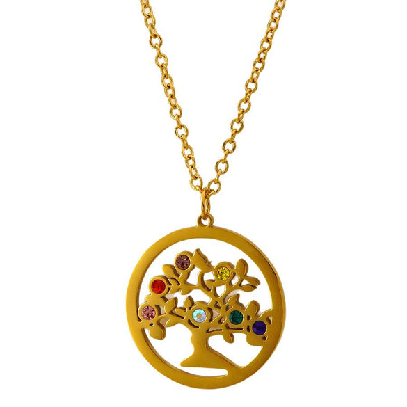 Stainless Steel Tree Of Life Necklace And Earrings Set With Rhinestone Inlay Electroplated Fashion Jewelry For Women