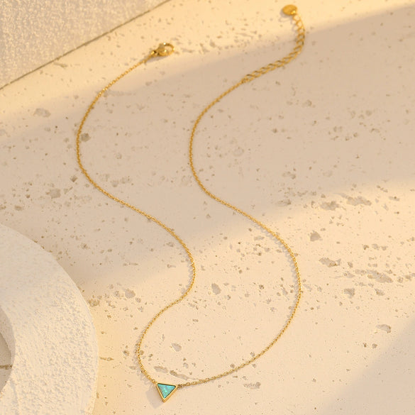 Stainless Steel Triangular Natural Stone Pendant Necklace With Electroplating