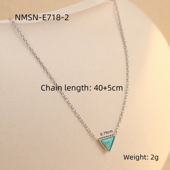 Stainless Steel Triangular Natural Stone Pendant Necklace With Electroplating
