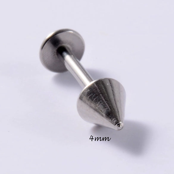 Stainless Steel Triangular Welding Punk Piercing Earrings With Tapered Outer Teeth And Steel Ball