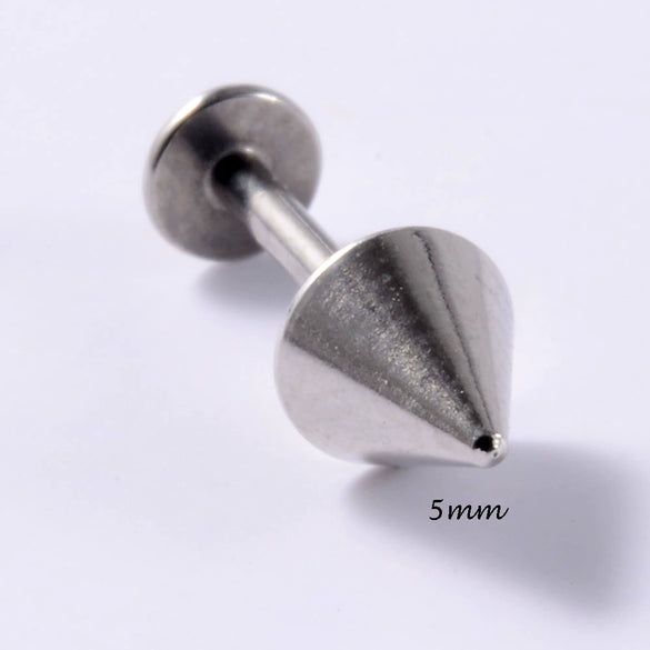 Stainless Steel Triangular Welding Punk Piercing Earrings With Tapered Outer Teeth And Steel Ball