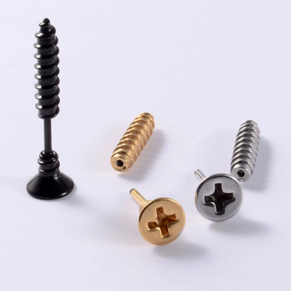 Stainless Steel Triangular Welding Punk Piercing Earrings With Tapered Outer Teeth And Steel Ball