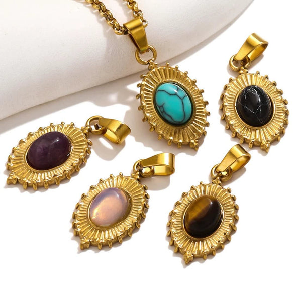 Stainless Steel Turquoise Tag Pendant Handmade Diy Necklace Accessories With Gold Electroplating