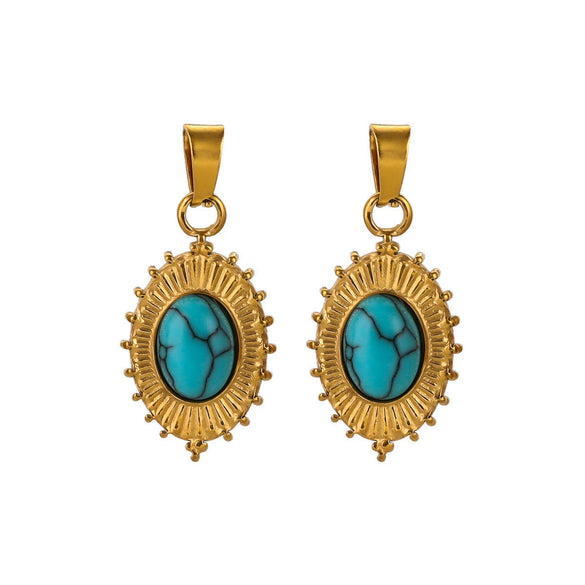 Stainless Steel Turquoise Tag Pendant Handmade Diy Necklace Accessories With Gold Electroplating