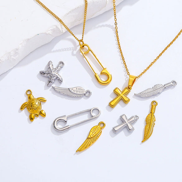 Stainless Steel Turtle Cross Paper Clip Marine Series Pendant Jewelry Electroplated