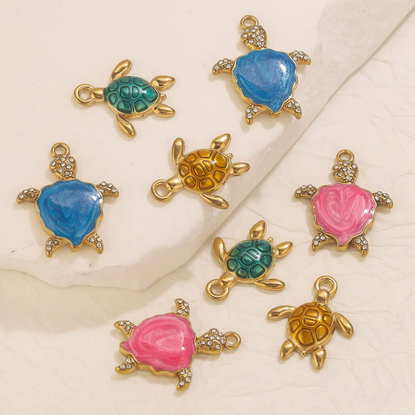 Stainless Steel Turtle Pendant Jewelry With Diamond And Electroplating
