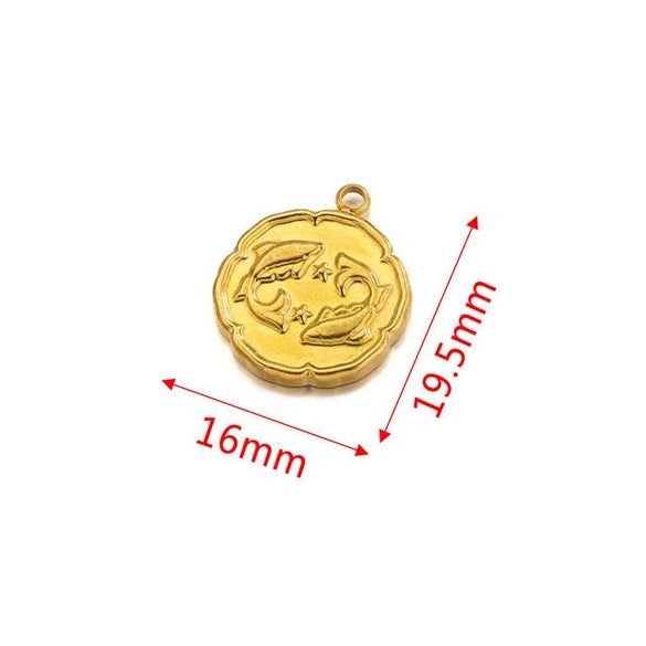 Stainless Steel Twelve Constellations And Fish Pattern Pendant Necklace Jewelry Making Accessories Electroplated Diy Handmade Jewelry