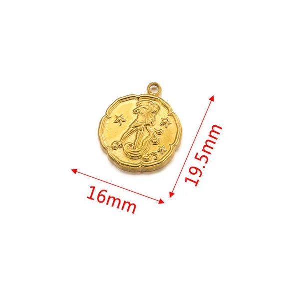Stainless Steel Twelve Constellations And Fish Pattern Pendant Necklace Jewelry Making Accessories Electroplated Diy Handmade Jewelry