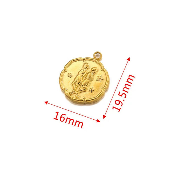 Stainless Steel Twelve Constellations And Fish Pattern Pendant Necklace Jewelry Making Accessories Electroplated Diy Handmade Jewelry