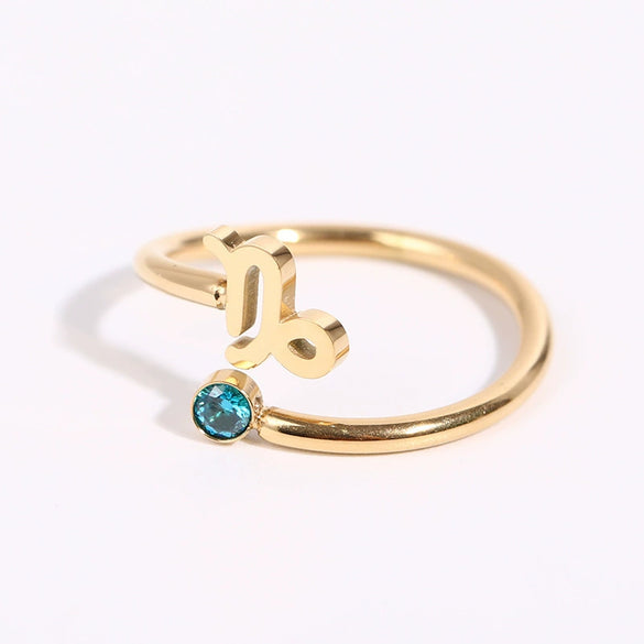 Stainless Steel Twelve Constellations Electroplated Open Ring For Women