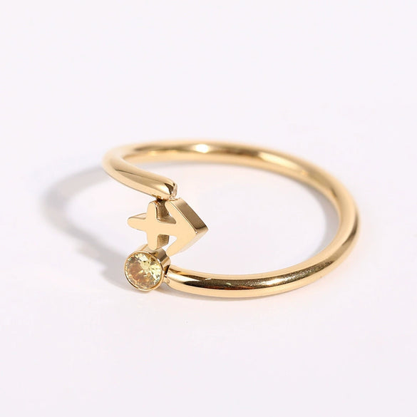 Stainless Steel Twelve Constellations Electroplated Open Ring For Women