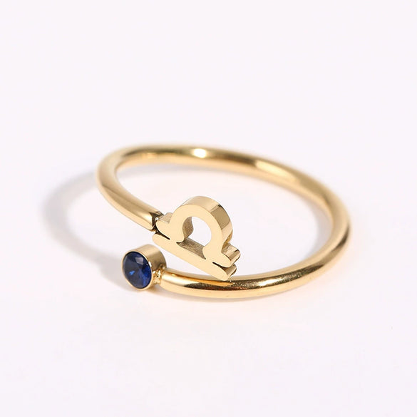 Stainless Steel Twelve Constellations Electroplated Open Ring For Women