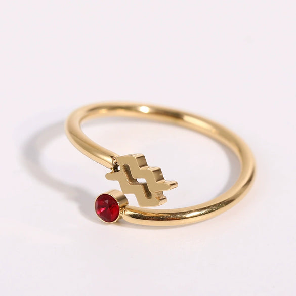 Stainless Steel Twelve Constellations Electroplated Open Ring For Women