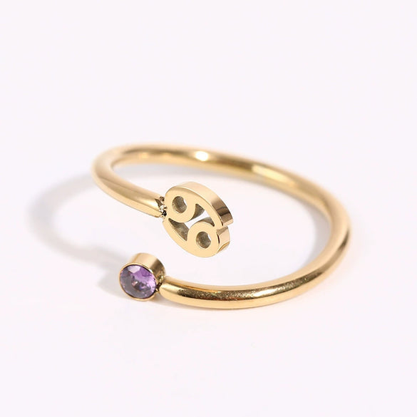 Stainless Steel Twelve Constellations Electroplated Open Ring For Women