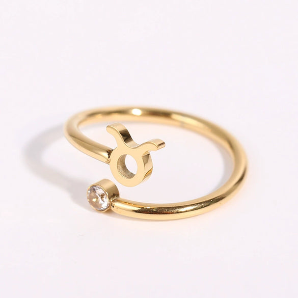 Stainless Steel Twelve Constellations Electroplated Open Ring For Women