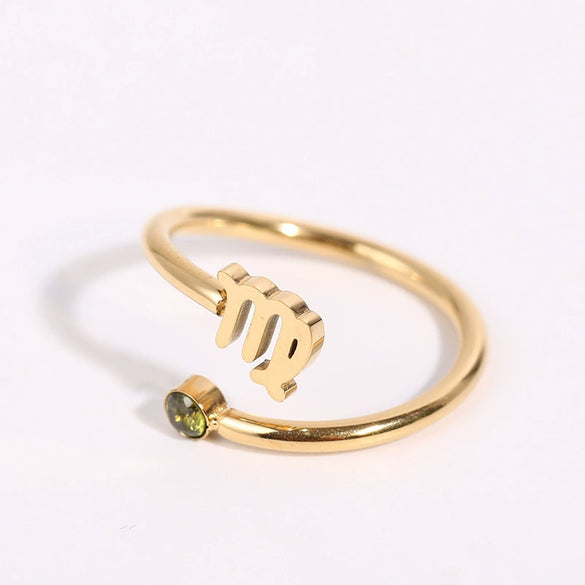Stainless Steel Twelve Constellations Electroplated Open Ring For Women