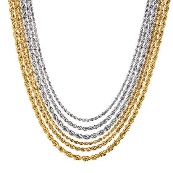 Stainless Steel Twist Necklace With Geometric Pattern Vacuum Plating Hardware Metal Hanging Chain
