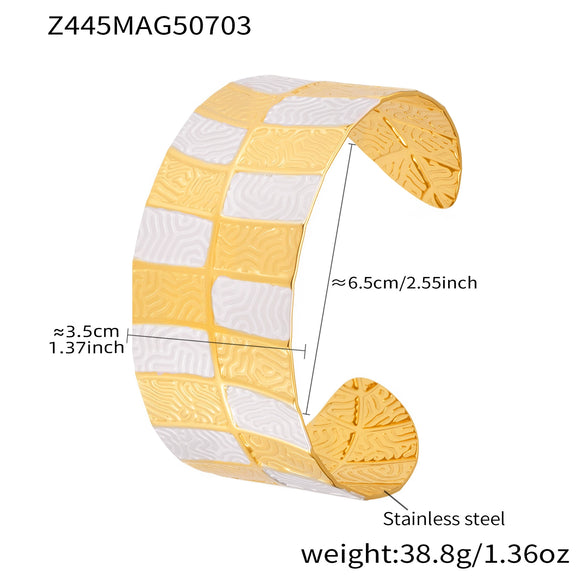 316L Stainless Steel Twotone Leaf Open Bracelet Plated With Real Gold Geometric Style