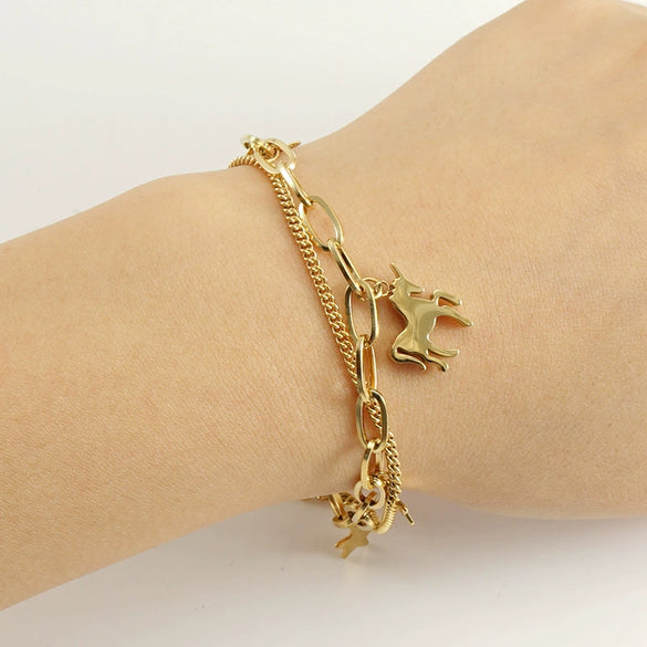 316L Stainless Steel Unicorn Animals Zodiac Niche Design Electroplated Women's Bracelet