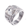 Stainless Steel Unisex Punk Ring With Double Dragon Design Oiled Finish And Text Pattern Gemstone Style Statement Band