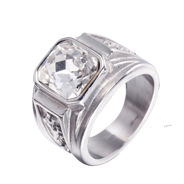 Stainless Steel Unisex Punk Ring With Double Dragon Design Oiled Finish And Text Pattern Gemstone Style Statement Band
