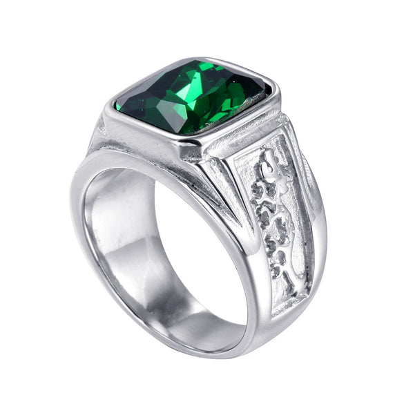 Stainless Steel Unisex Punk Ring With Double Dragon Design Oiled Finish And Text Pattern Gemstone Style Statement Band
