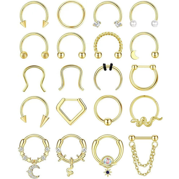 Stainless Steel Ushaped Nose Ring Ball Horseshoe Rod Piercing Jewelry Electroplated Combination Set Unisex