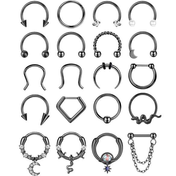 Stainless Steel Ushaped Nose Ring Ball Horseshoe Rod Piercing Jewelry Electroplated Combination Set Unisex