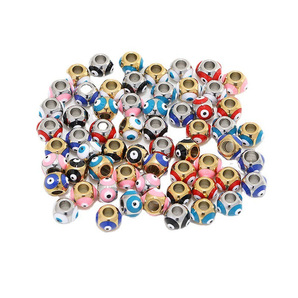 Stainless Steel Vacuum Plated Dripping Oil Eyes Pattern Bracelet Loose Beads